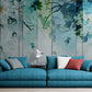 Wallpaper with blue flowers, abstract peel and stick wall mural, wallppaer with gentle flowers, extra large living room wallpaper