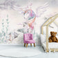 Nursery wallpaper, extra large wall mural with unicorn, removable baby girl room wallpaper, pink peel and stick wallpaper