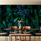 Extra large tropical wallpaper, wallpaper with leaves, self adhesive accentual wall mural, peel and stick wallpaper with dark green leaves