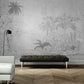 Black and white botanical wallpaper, nature wall mural, accentual nursery wallpaper, peel and stick tropical wallpaper for bedroom, removable wall mural