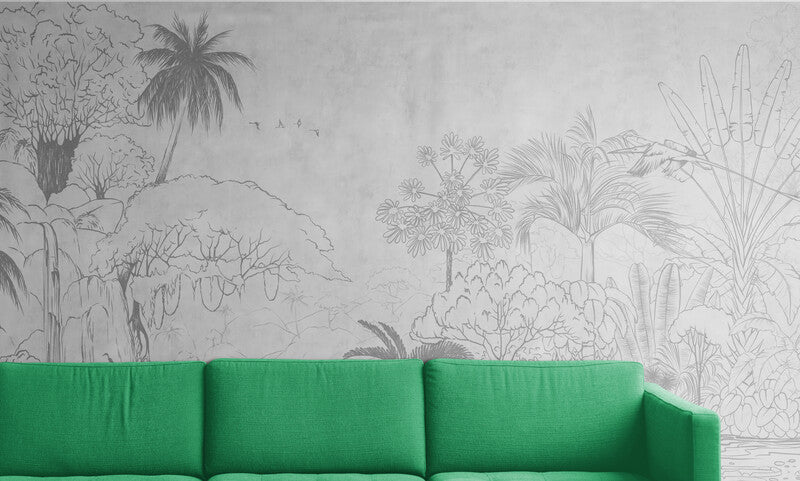 Black and white botanical wallpaper, nature wall mural, accentual nursery wallpaper, peel and stick tropical wallpaper for bedroom, removable wall mural