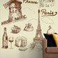 Kitchen wallpaper, peel and stick wall mural with Paris motifs, self adhesive wallpaper with France food image, accent wall mural for dining room, removable wallpaper mural