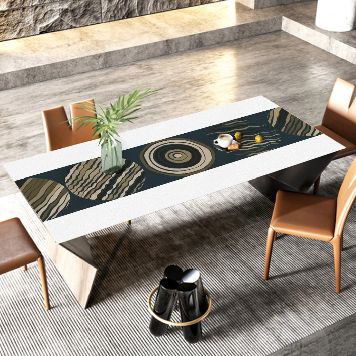 Wasserfeste, lederähnliche Tischdecke mit Aufdruck, Küchenabdeckung „Abstrakte Kreise“