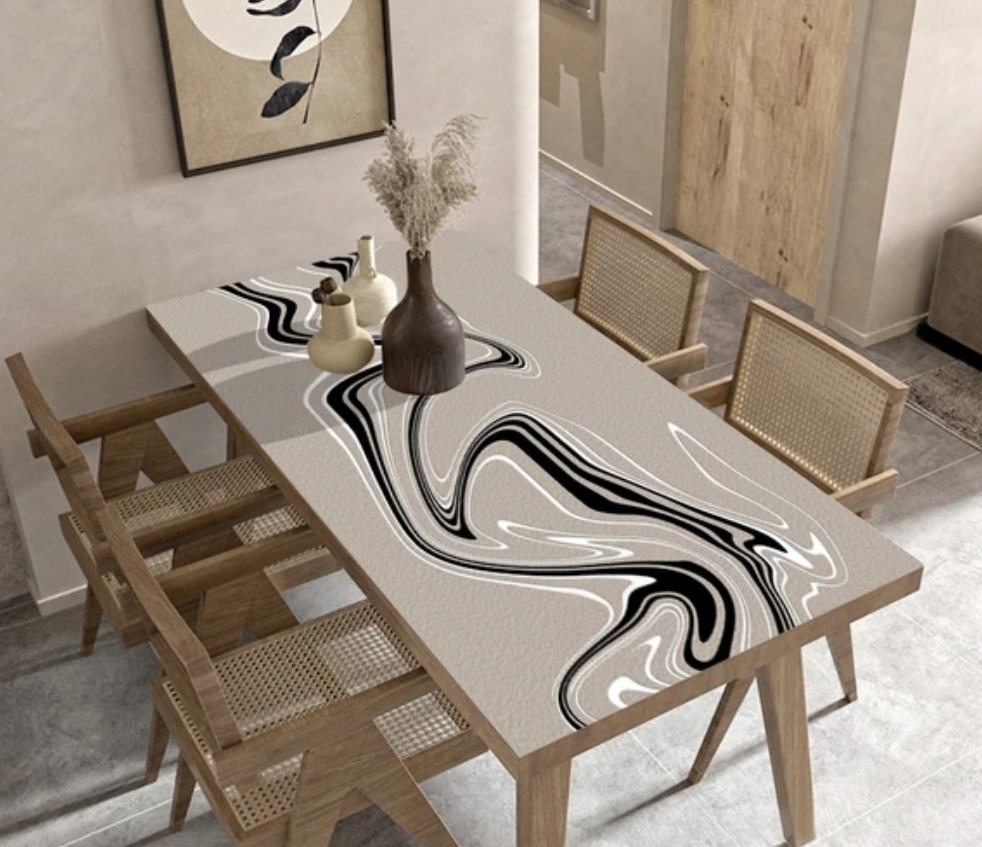 Tischdecke aus PVC mit Lederstruktur und -muster, Tischdecke „Abstract Beige“