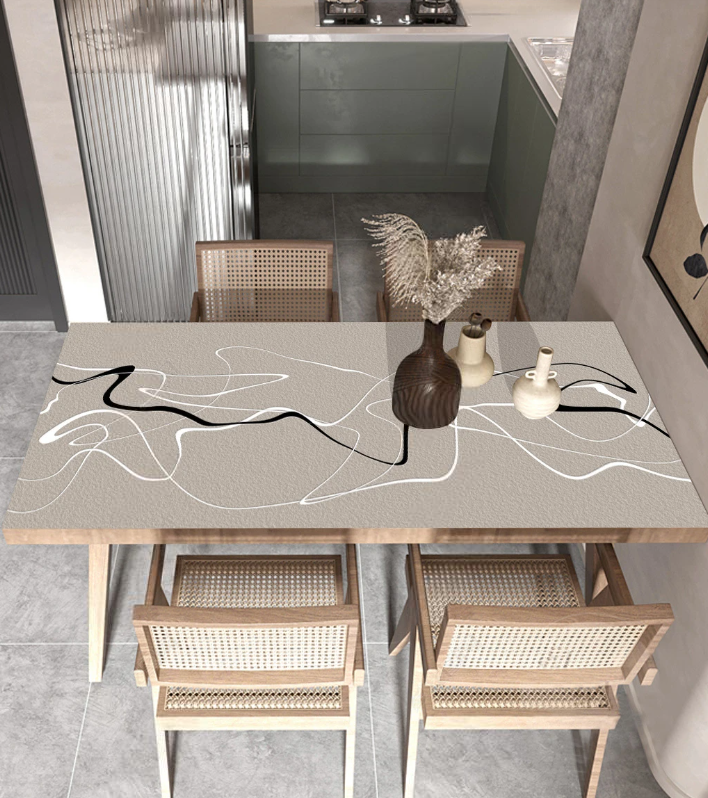 Schutz-Tischdecke in Lederoptik für ein modernes Esszimmer, Küchenabdeckung mit Lederstruktur „Sumi-e“