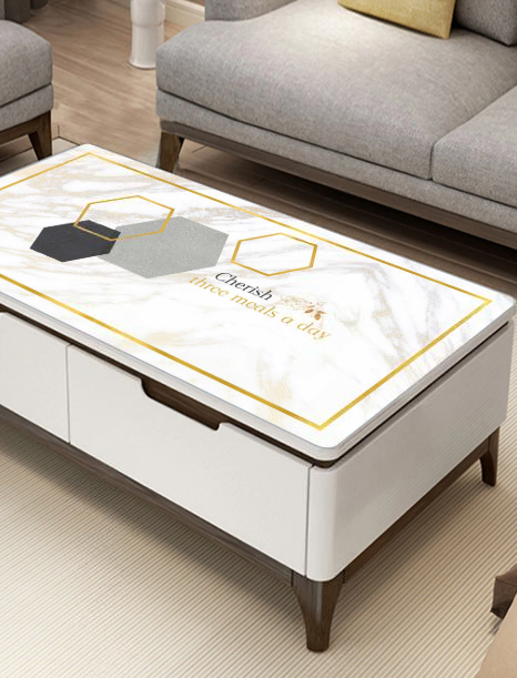 Weiße Tischdecke für Küche und Esszimmer nach Maß „White Marble“