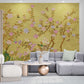 Wandbild mit Vögeln und Bäumen, botanische Tapete, selbstklebendes Natur-Wandbild, florales Japandi-Wandbild, Chinoiserie-Tapete, abziehbares und aufklebbares Tapeten-Wandbild fürs Wohnzimmer