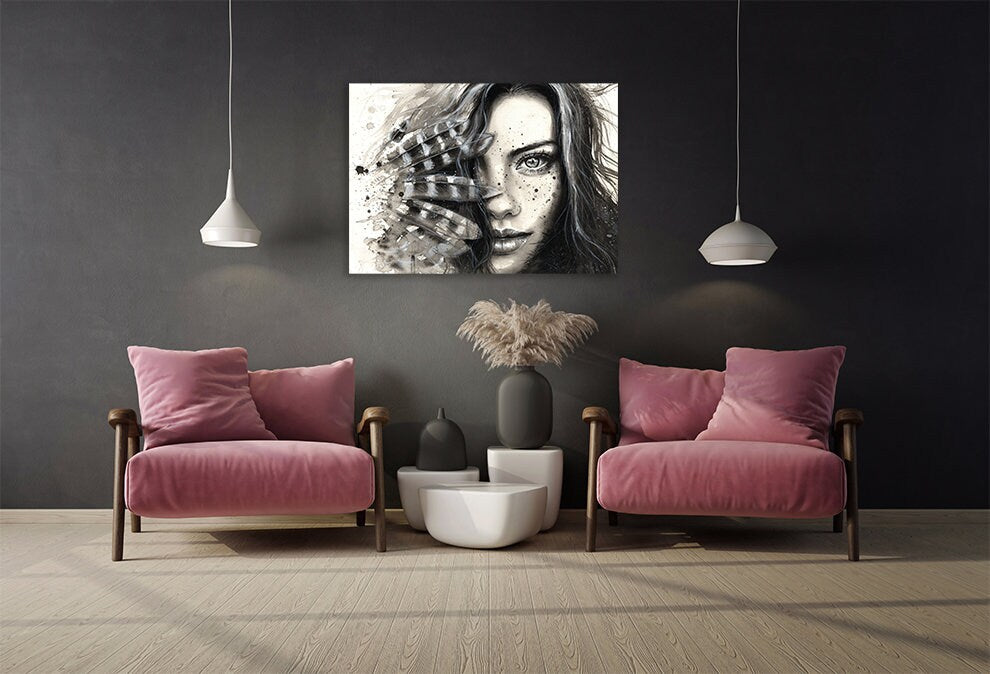 Paintings women faces wall art paintings on canvas, home wall decor, black and white wall art,  black and white prints, canvas painting