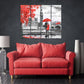 Liebesgemälde auf Leinwand, Valentinstagsgeschenk, Liebesbild, rote Regenschirmkunst, rote Baumwanddekoration, verliebtes Paar, extra große Wandkunst