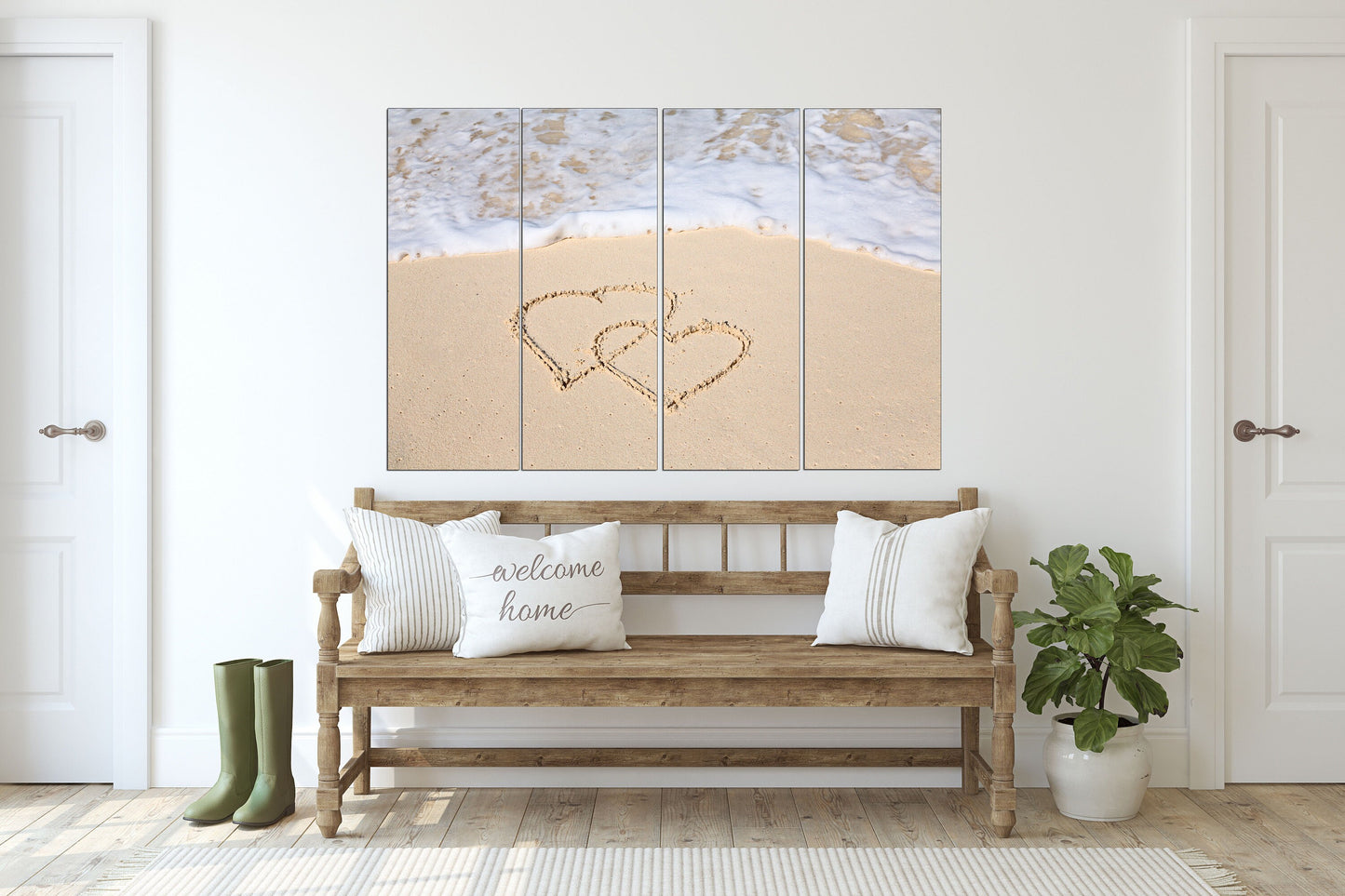 Heart wall decor, Love wall art paintings on canvas, valentines day gift, seascape painting,  love picture, deep sea sand hearts in the sand