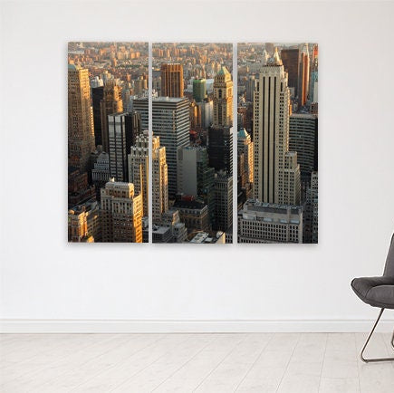 New York city wall art paintings on canvas, home wall decor, Manhattan wall decal, Rockefeller center multi panel wall art, canvas print