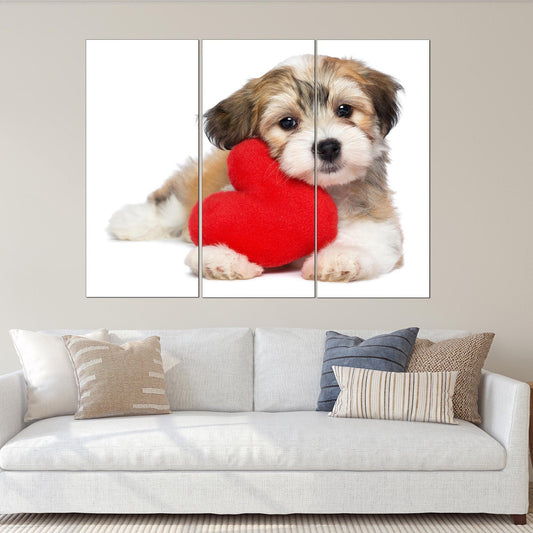 Red heart wall art, Love wall art paintings on canvas, valentines day gift, love picture, pet paintings, Valentine dog, heart wall decor