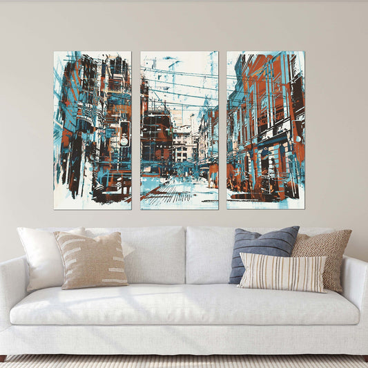 Abstract canvas, wall art paintings on canvas, home decor, city multi panel wall art, canvas print, trendy wall art, city street art