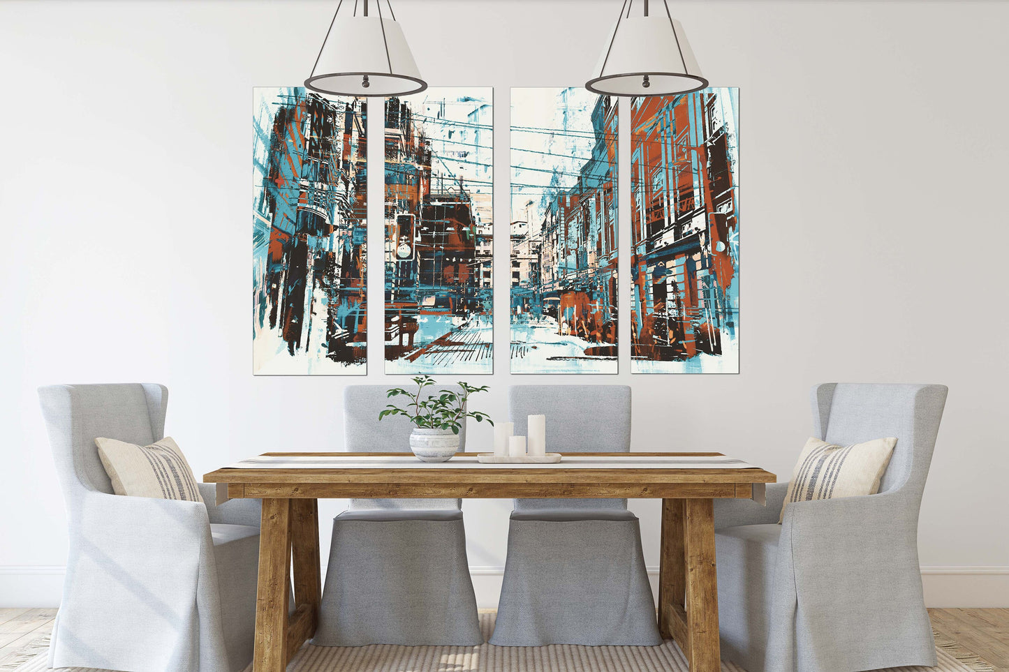 Abstract canvas, wall art paintings on canvas, home decor, city multi panel wall art, canvas print, trendy wall art, city street art