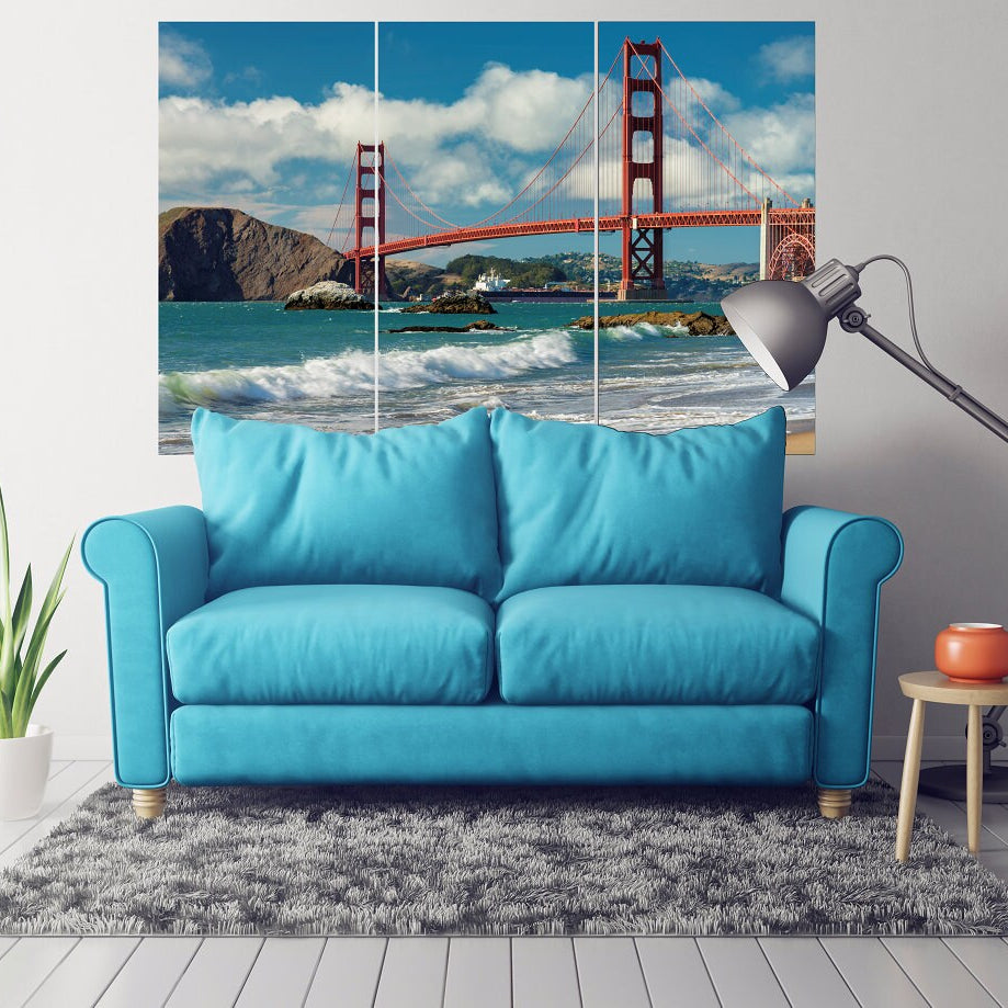 Golden gate bridge print San francisco wall art California wall art home wall decor  Blue sea wall art Sea waves art