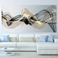 Abstract wave printable wall art, trendy black and gold framed horizontal painting, extra large floating frame wall artwork with gold wave