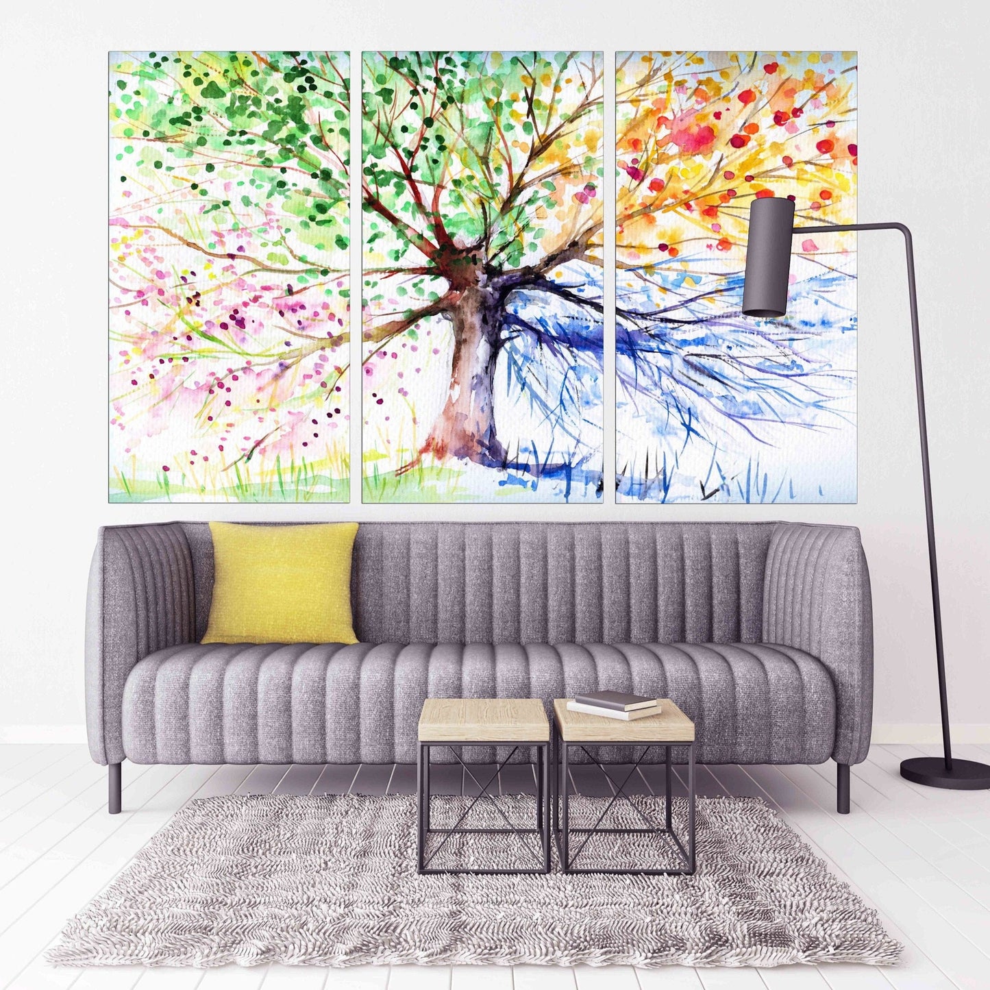 4 seasons tree wall art Four season tree Large canvas art canvas painting Multi panel wall art Extra large wall art