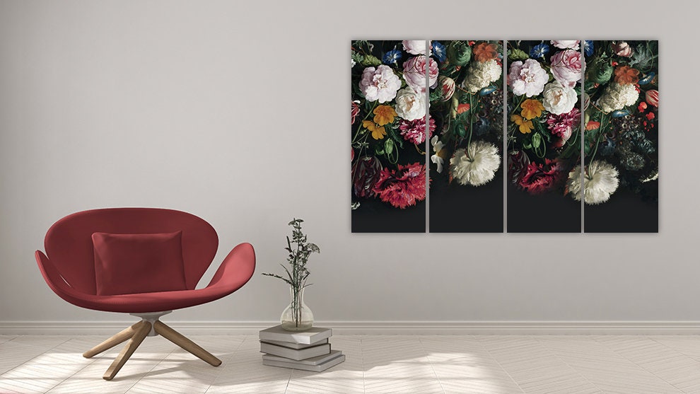 Peony wall art Flowers wall art paintings on canvas, home wall decor, canvas painting 3 piece wall art  5 panel canvas  flowers canvas