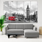 London wall art paintings on canvas, home wall decor, big ben wall decal, city multi panel wall art, canvas print, bathroom wall decor