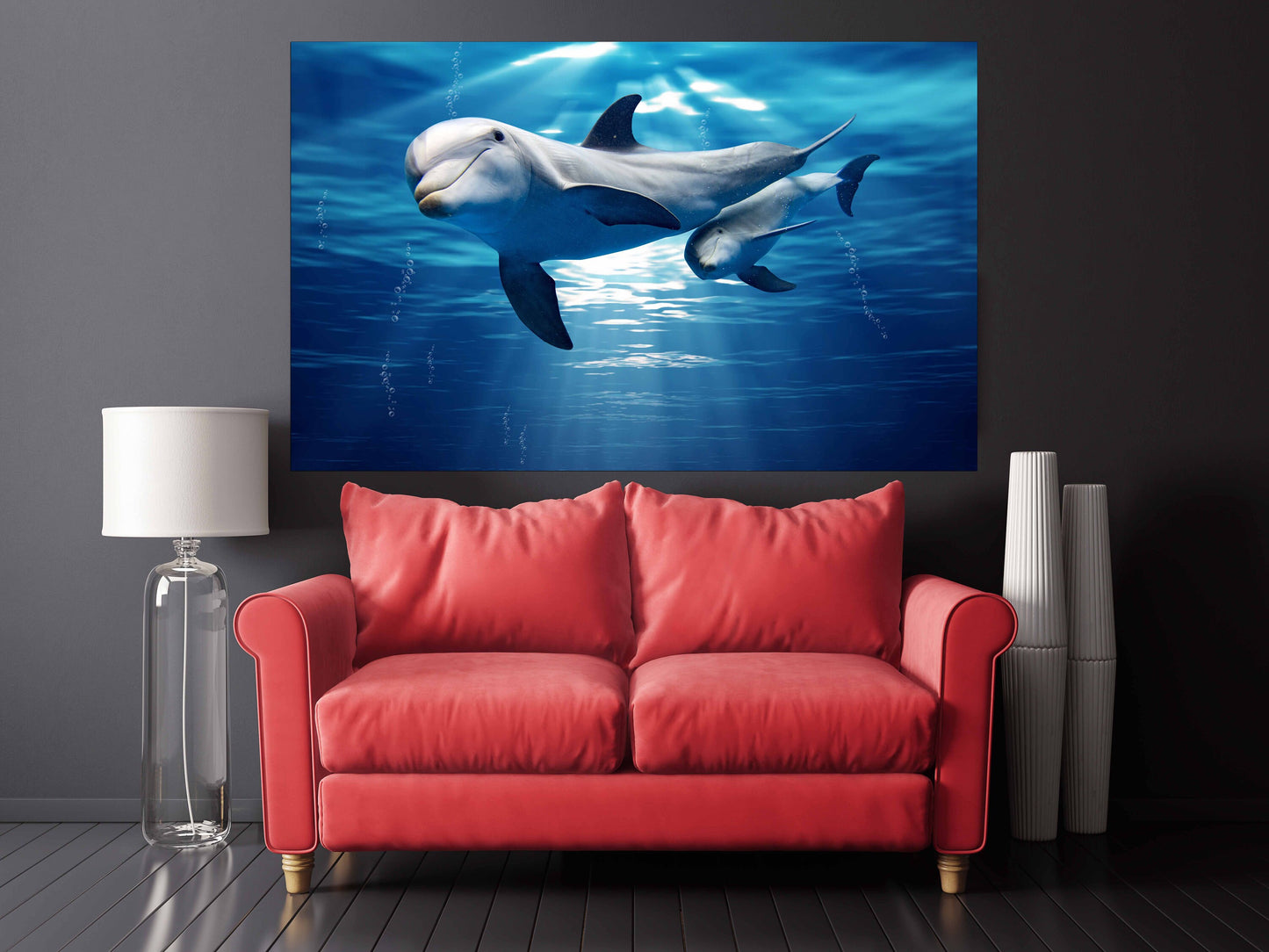 Dolphin wood wall artwall decor canvas painting bright wall art extra large wall art Dolphin canvas art Marine wall art  fish wall art