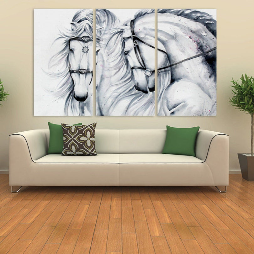 White horse canvas Horse wall art Amazing hand drawn horse paintings on canvas, home wall decor, canvas painting, horse printable art