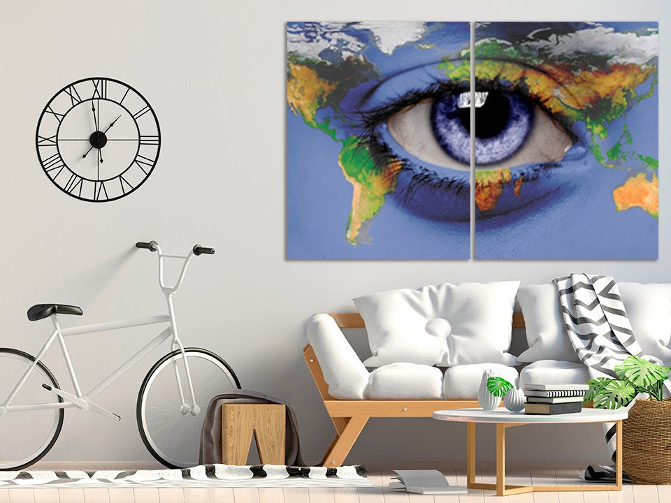 Blue eye painting World map wall art home wall decor canvas painting extra large wall art world map of the world wall art