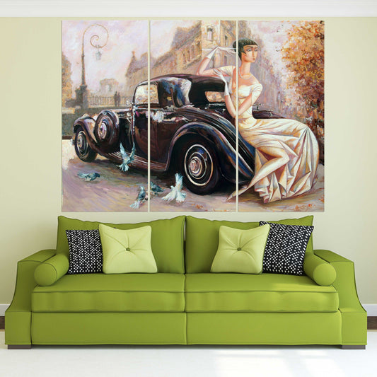 Retro aristocratic lady wall art Aesthetic room decor vintage oil painting on canvas Retro car wall art