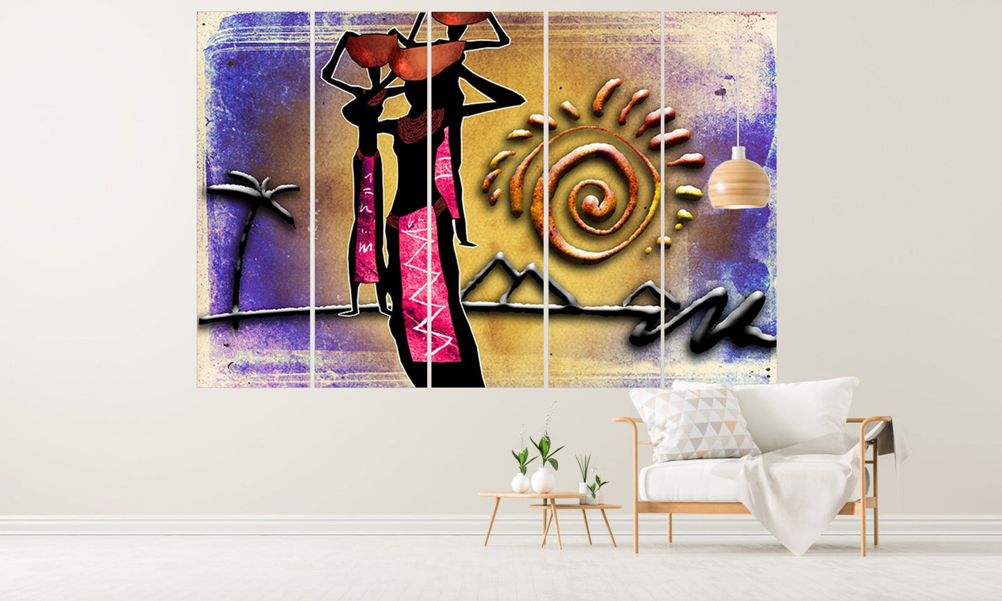 African ethnic retro illustration Abstract African wall art Masai canvas print african canvas art painting Masai painting Whimsical art