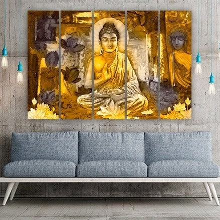 Buddha decor wall  art indian paintings on canvas religious extra large multi panel wall art Housewarming gift home painting