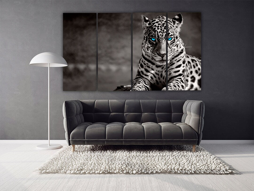 Leopard print home wall decor canvas painting Сontemporary Black and white wild animal for bedroom living room kitchen wall art