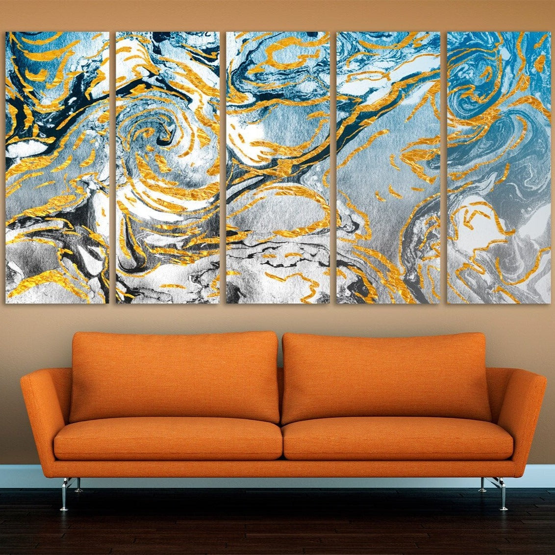 Modern abstract extra large printable wall art framed Multi panel pour canvas painting room decor