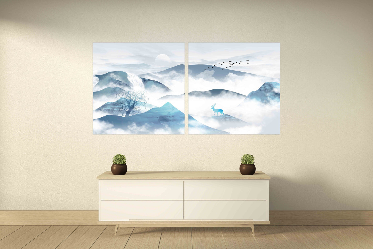 Blue ridge mountains wall art Smoky mountains wall art Outdoors mountains wall art Deer printable Canvas painting