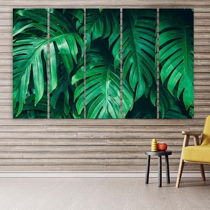 Huge Tropical leaves wall art paintings on canvas Home farmhouse wall decor canvas painting floral canvas wall art