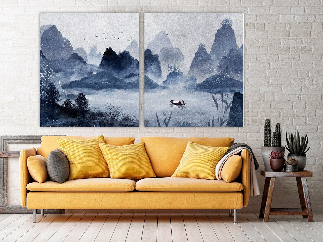 Blue ridge mountains wall art paintings on canvas Seine river art Wall pictures mountains nature print home wall decor calm horizontal art