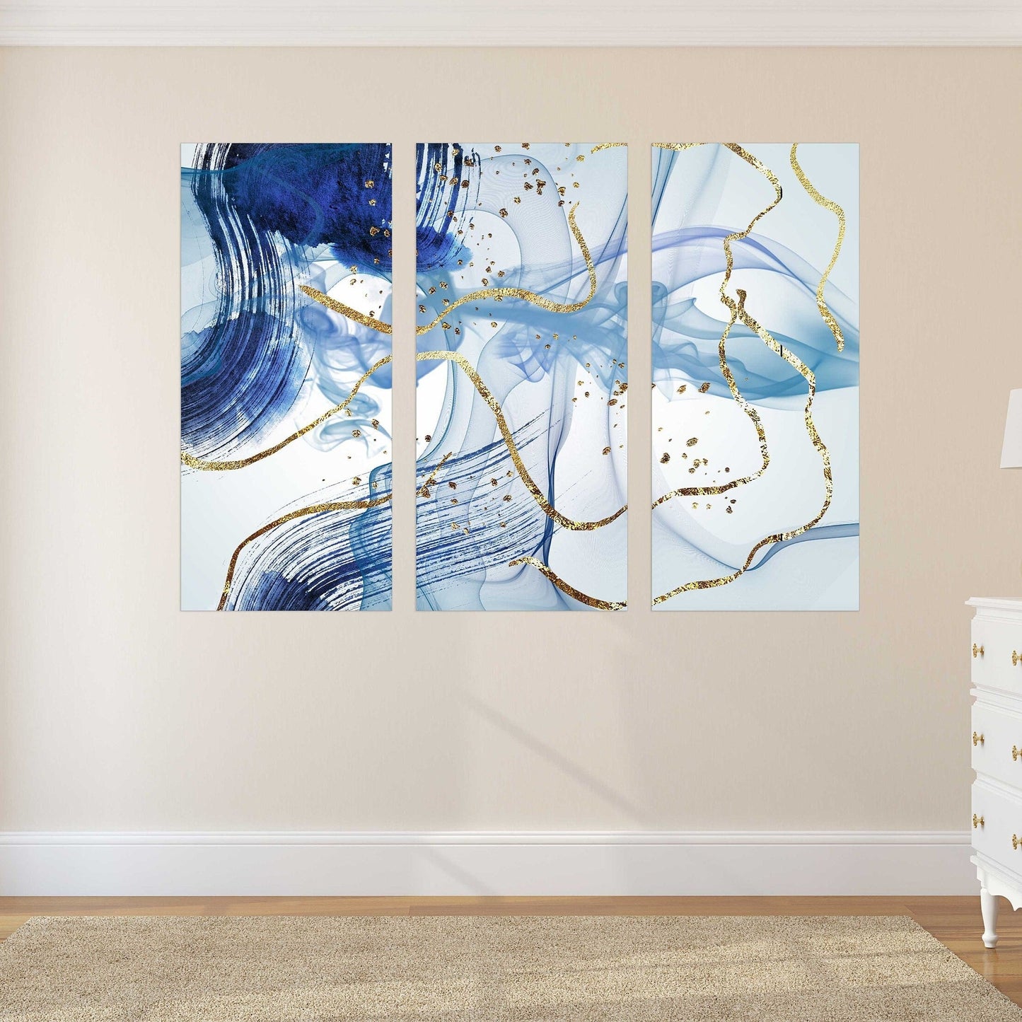 Large abstract painting blue and gold Modern abstract art Multi panel canvas Wall art Canvas painting Abstract wall art Home wall decor