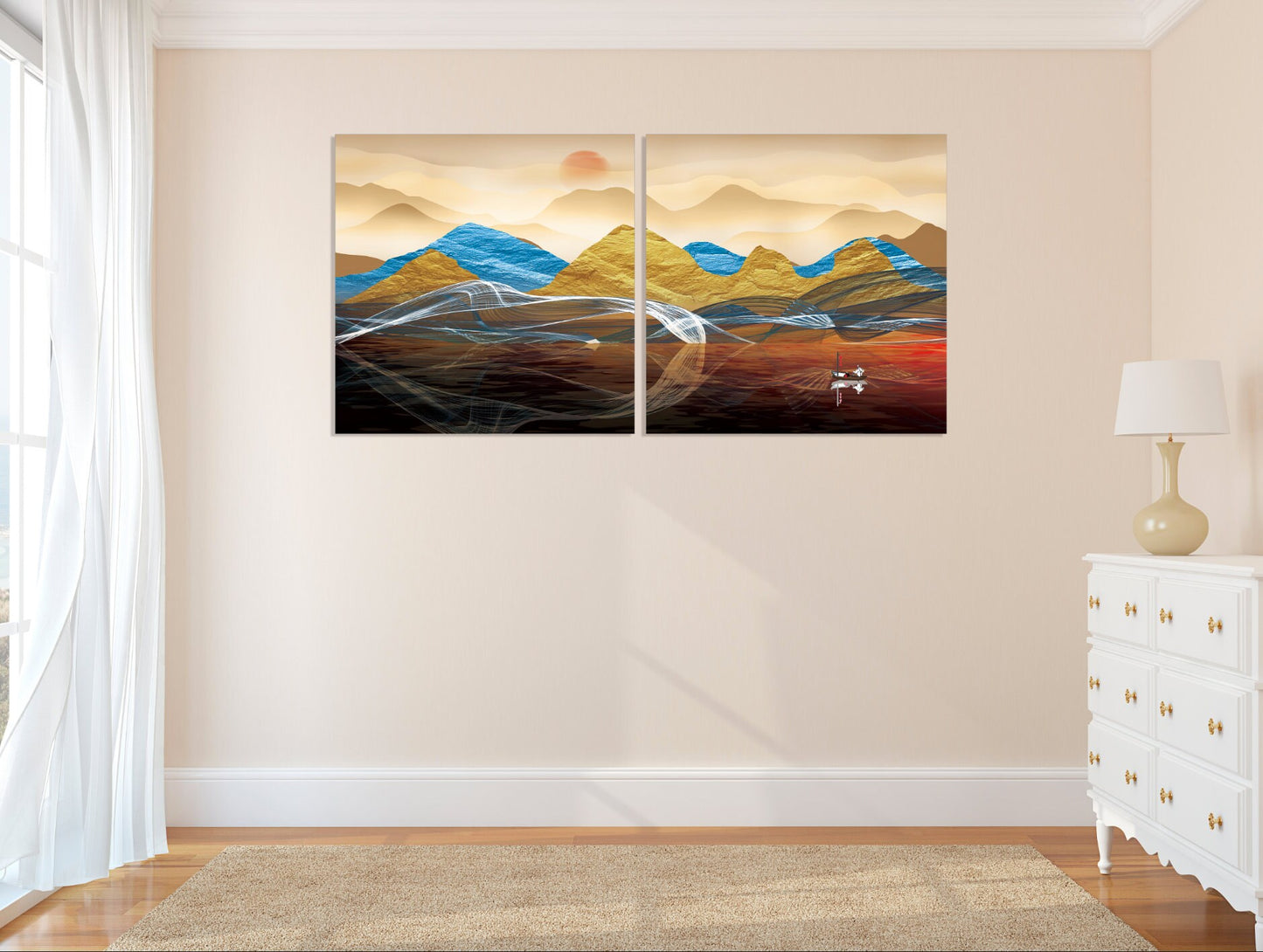 Framed wall art mountains Canvas painting Home wall decor Rocks and mountains 3 piece frame canvas Golden sun Mountains posters