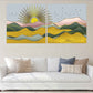 Indie room decor Golden sun Rocks and mountains 3 panel canvas Home wall decor Outdoors mountains wall art Canvas painting