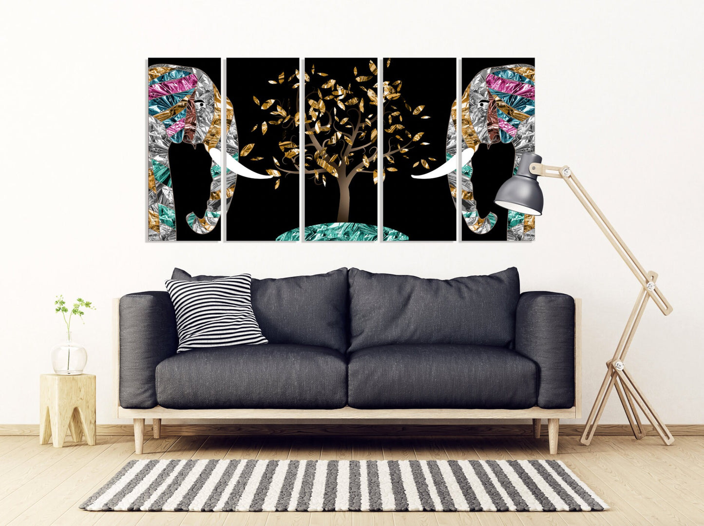 Jade elephant Elephant painting Indian painting Indian art Canvas painting Large panel wall art Picture frames Home wall decor