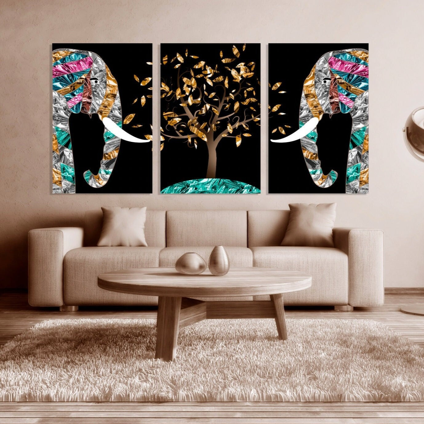 Jade elephant Elephant painting Indian painting Indian art Canvas painting Large panel wall art Picture frames Home wall decor