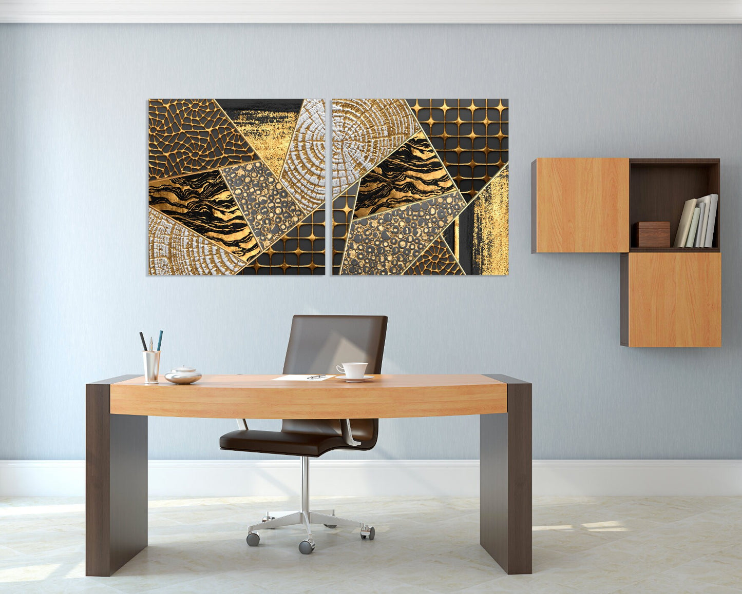 Multi panel canvas Abstract painting Black and gold canvas Trendy Abstract wall art print room wall decor Extra large wall art