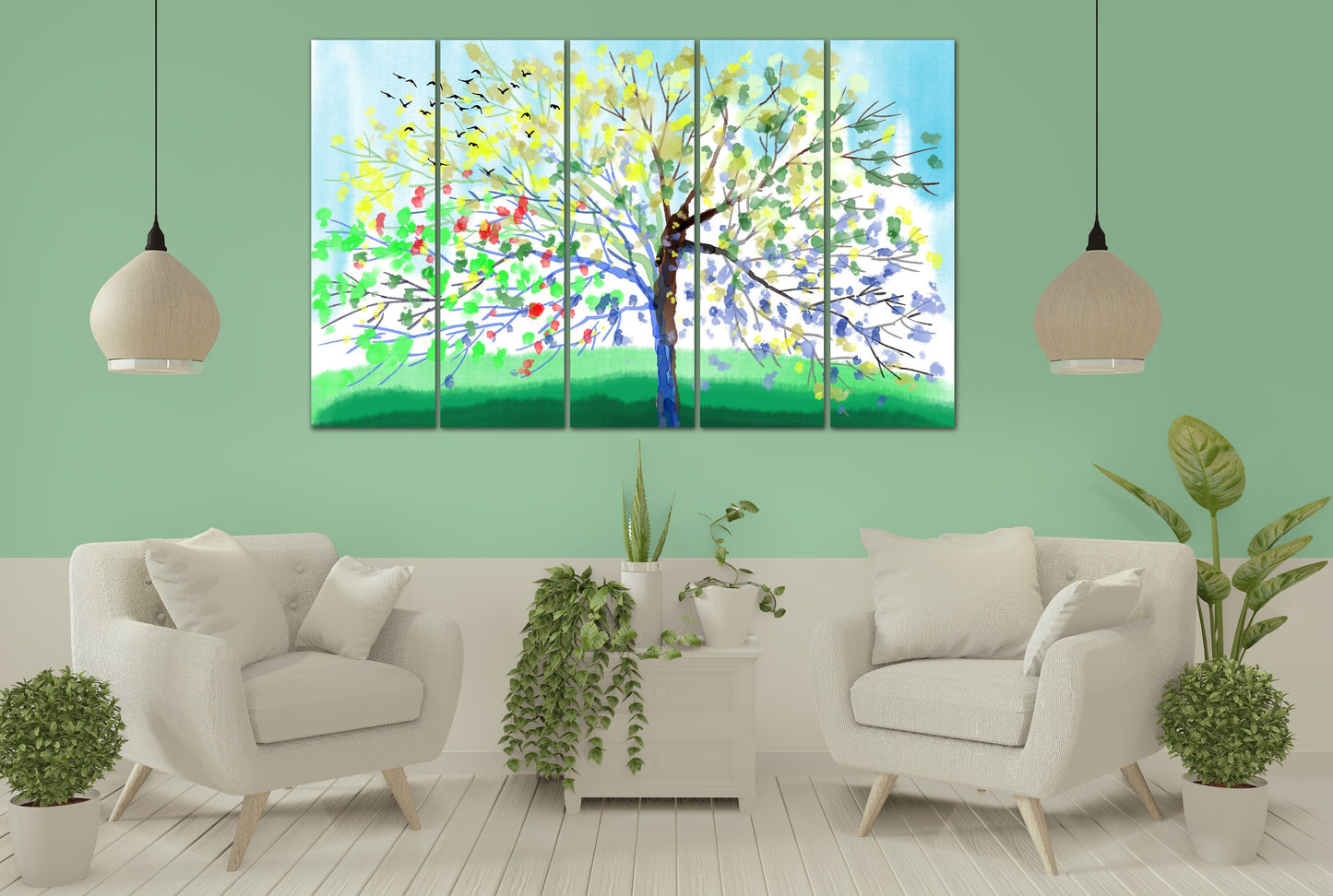 4 seasons tree wall art Four season tree Large canvas art canvas painting Multi panel wall art Extra large wall art