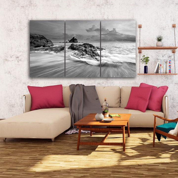 Seascape painting, large black and white canvas wall art, sea shore prints beach wall decor canvas painting