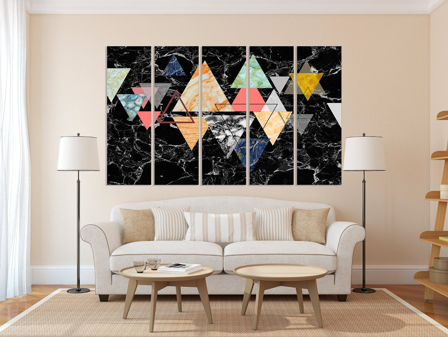 Black marble wall art, abstract geometric canvas paintings, huge multi panel canvas wall art dark