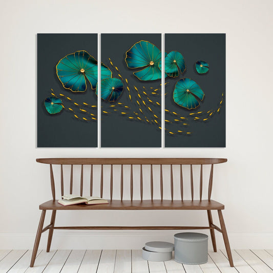 Asian japanese goldfish abstract horizontal extra large multi panel canvas wall art painting