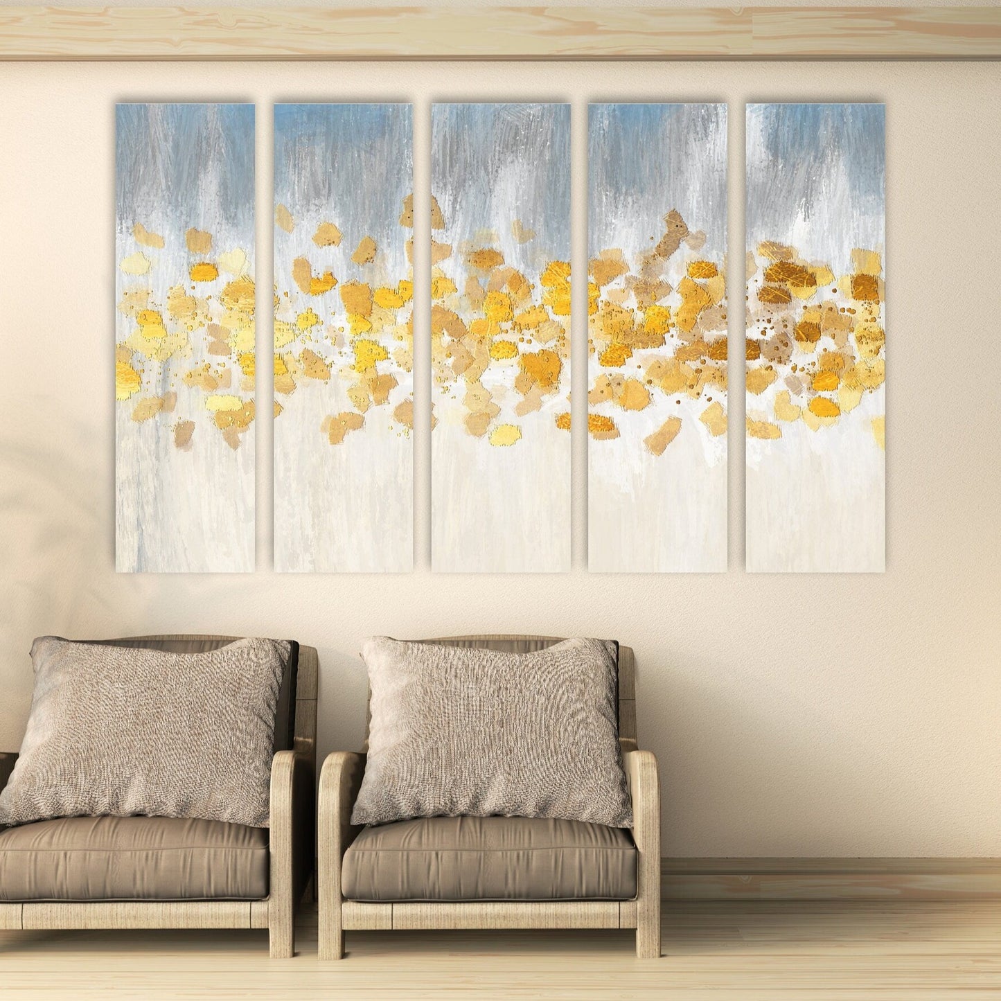 Multi panel abstract canvas, blue and yellow modern abstract painting, extra large canvas wall art