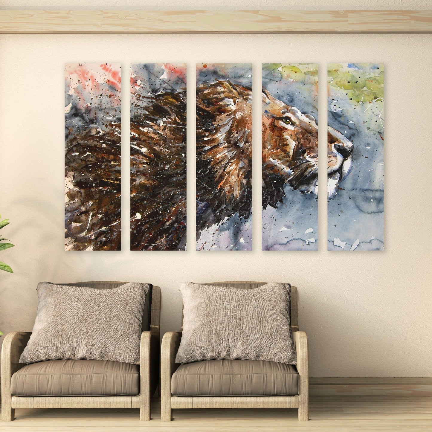 Lion wall art, african animal canvas wall art Lion's mane multi panel extra large canvas art painting Home wall decor