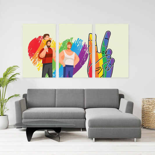 Gay male wall art, gay couple poster, love paintings, heart wall decor, multi panel canvas wall art