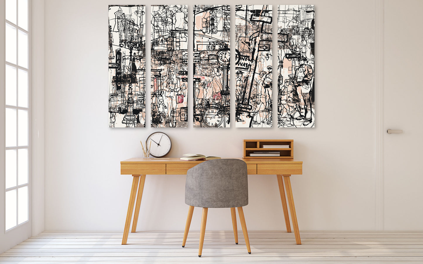 Abstract modern art print, multi panel canvas, abstract city painting, street art posters, extra large wall art, abstract people wall art