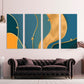 Modern abstract wall art with waves in blue colors, multi panel canvas room wall decor, extra larde set of three printable artworks