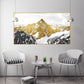 Multi panel gold mountains wall framed canvas painting, set of 3 wall mountain arts in gold floating frame, asian nature wall art for gift